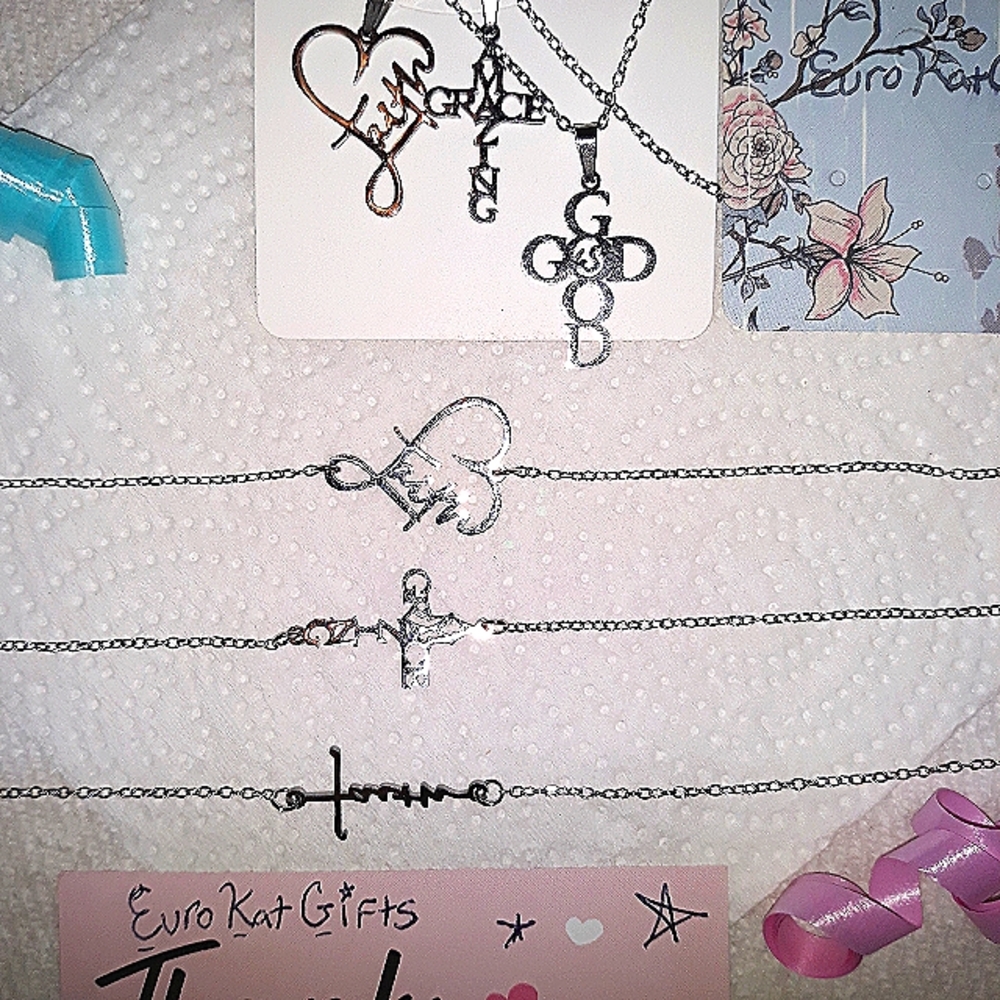 Cross Necklace Silver‎ Pendant (1 ) Faith or Grace, Pendant 18-22’chain NEW - Picture 6 of 10